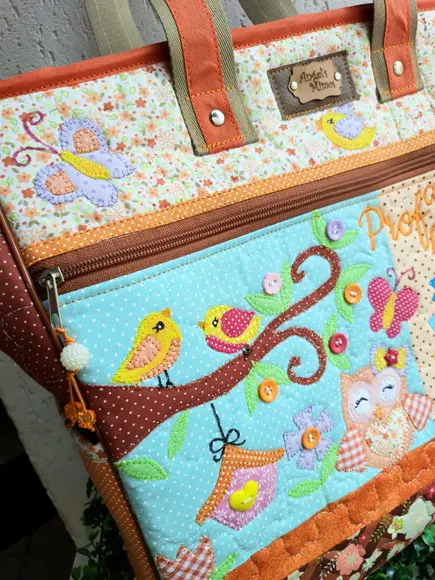 professor bolsa GG corujinha laranja e marrom
