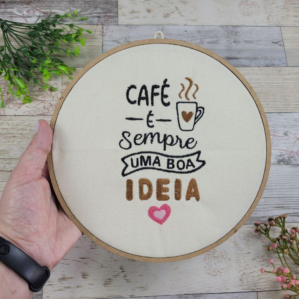 Quadro Bastidor Bordado Algodão Cru - Café