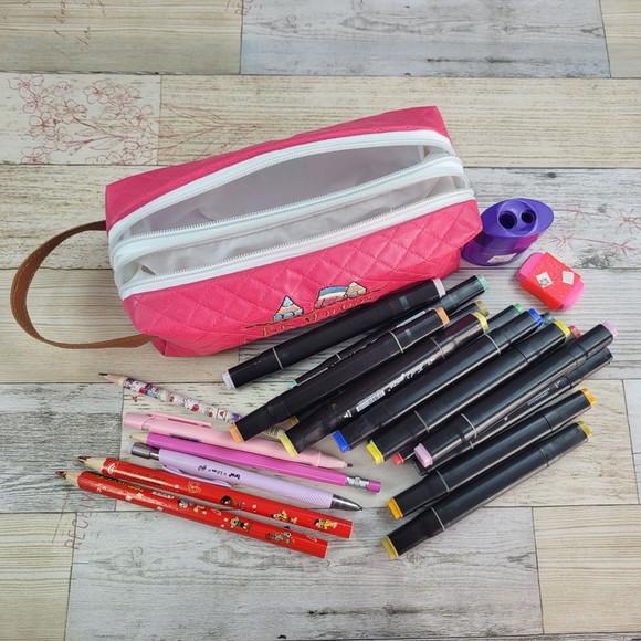 Estojo Escolar Duplo Personalizado em Courino - Nome Bordado