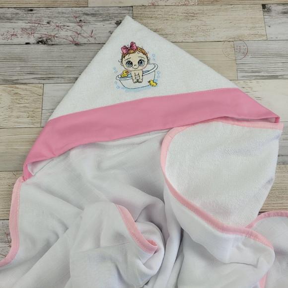 Toalha Banho Bebê Forrada com Fralda, com Capuz Personaliza