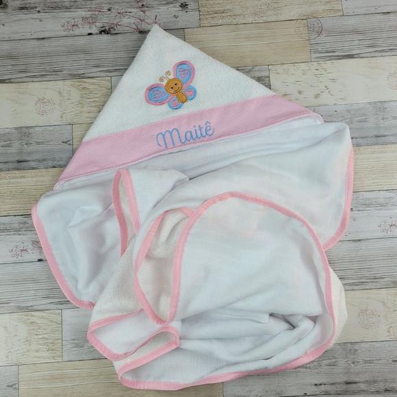 Toalha de Banho Bebê Forrada com Fralda, Capuz Personalizada
