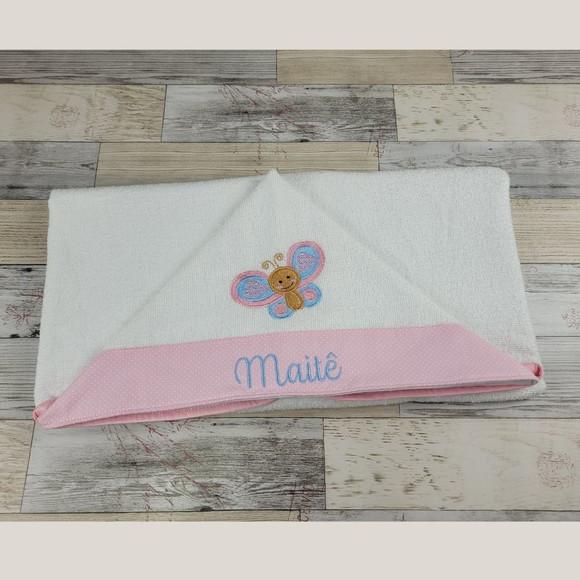 Toalha de Banho Bebê Forrada com Fralda, Capuz Personalizada