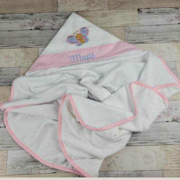 Toalha de Banho Bebê Forrada com Fralda, Capuz Personalizada