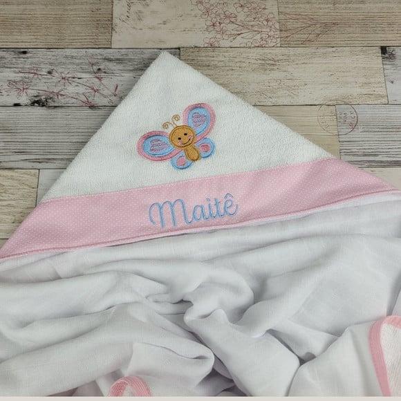 Toalha de Banho Bebê Forrada com Fralda, Capuz Personalizada