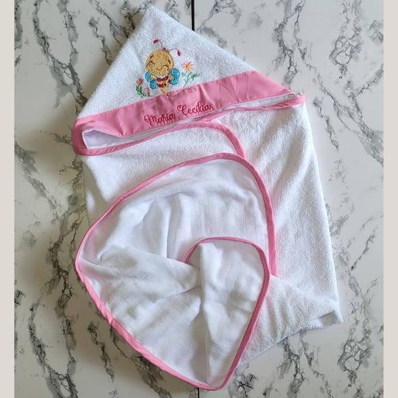 Toalha de Banho Bebê Forrada com Fralda, Capuz Personalizada