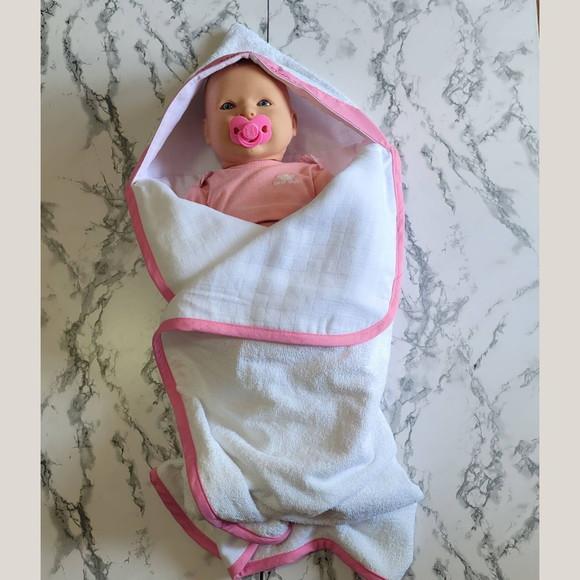 Toalha de Banho Bebê Forrada com Fralda, Capuz Personalizada