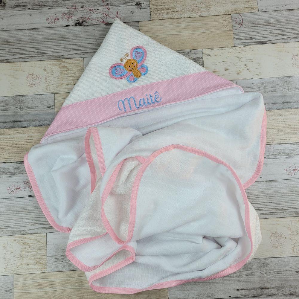 Toalha de Banho Bebê Forrada com Fralda, Capuz Personalizada