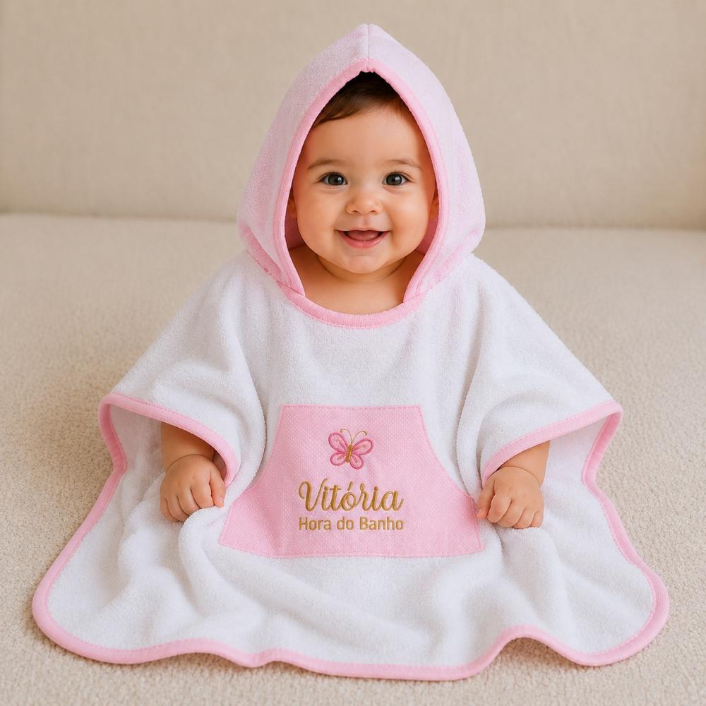 Toalha Poncho Infantil com Capuz Personalizada