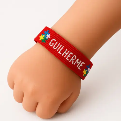 Pulseira de Identificação Infantil Personalizada – Nome e Telefone Bordado