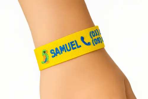 Pulseira de Identificação Infantil Personalizada – Nome e Telefone Bordado