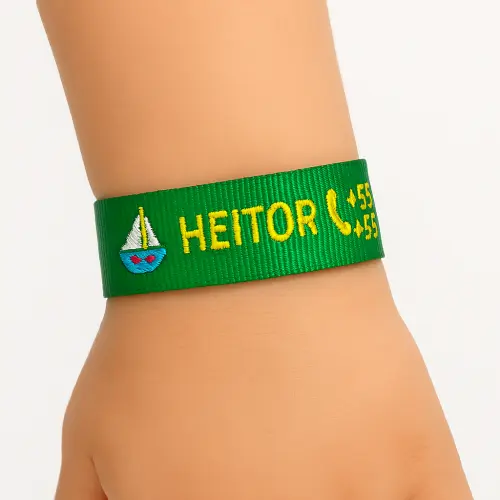 Pulseira de Identificação Infantil Personalizada – Nome e Telefone Bordado