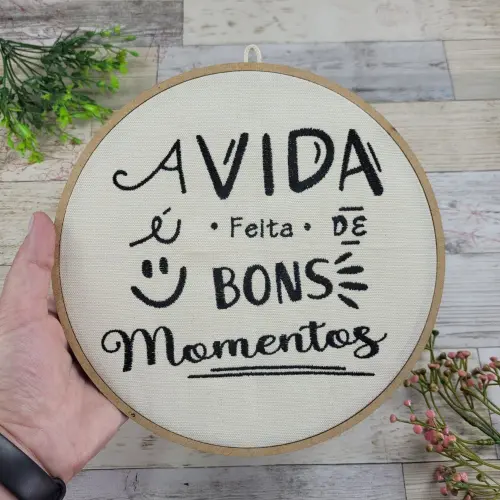 Quadro Bastidor Bordado Frases Motivacionais Decorativo Algodão Cru