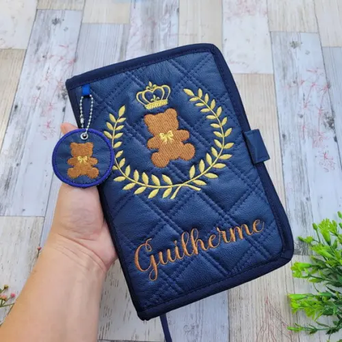 Capa Caderneta de Vacinação Ursinho Príncipe Bordada Nome