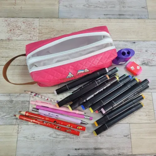 Estojo Escolar Duplo Personalizado em Courino - Nome Bordado
