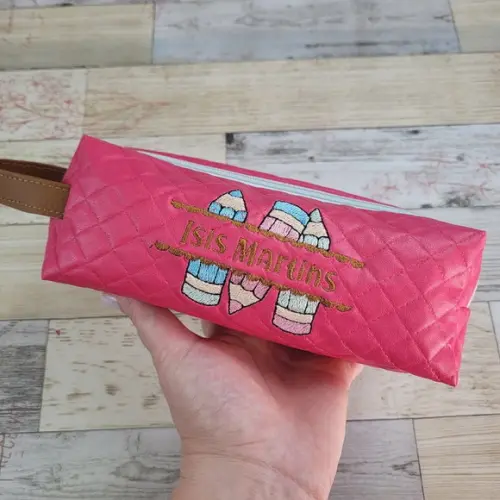 Estojo Escolar Duplo Personalizado em Courino - Nome Bordado