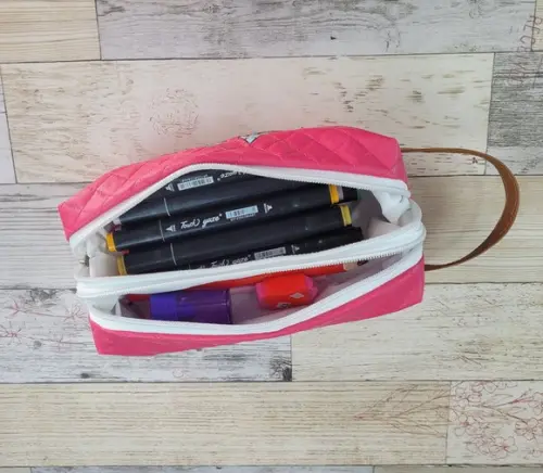 Estojo Escolar Duplo Personalizado em Courino - Nome Bordado