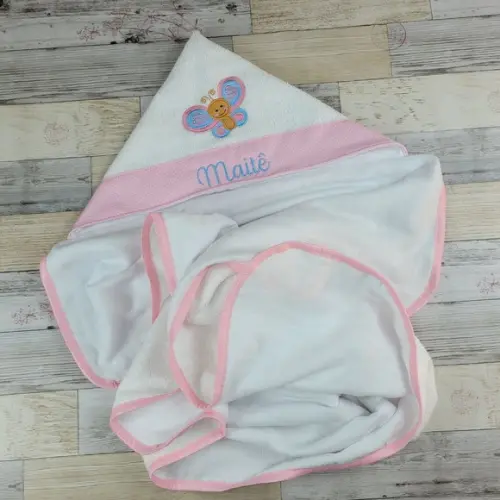 Toalha de Banho Bebê Forrada com Fralda, Capuz Personalizada