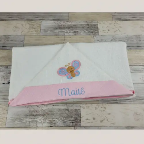 Toalha de Banho Bebê Forrada com Fralda, Capuz Personalizada