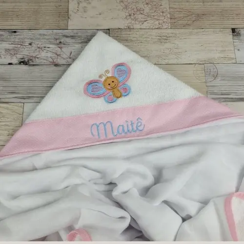 Toalha de Banho Bebê Forrada com Fralda, Capuz Personalizada
