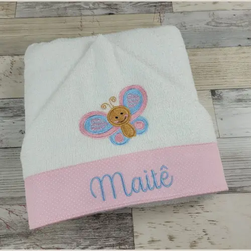 Toalha de Banho Bebê Forrada com Fralda, Capuz Personalizada