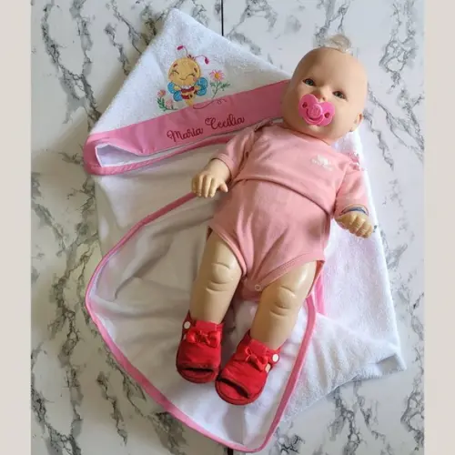 Toalha de Banho Bebê Forrada com Fralda, Capuz Personalizada