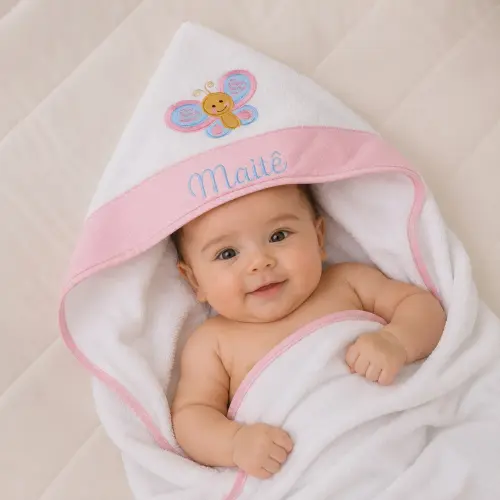 Toalha de Banho Bebê Forrada com Fralda, Capuz Personalizada