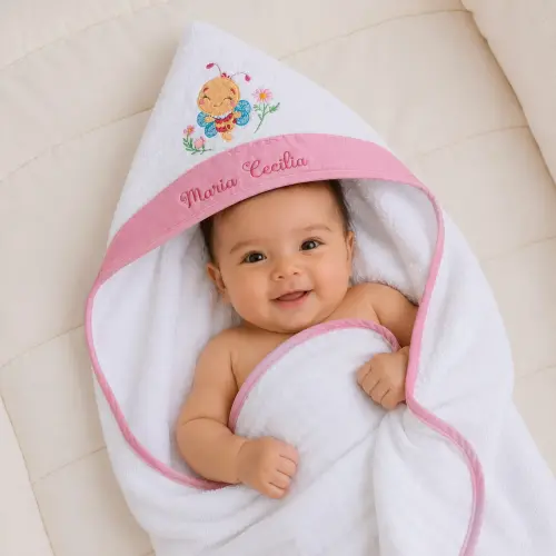 Toalha de Banho Bebê Forrada com Fralda, Capuz Personalizada