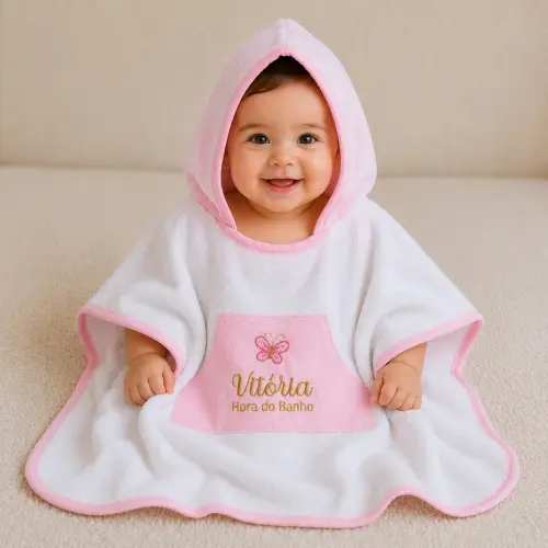 Toalha Poncho Infantil com Capuz Personalizada