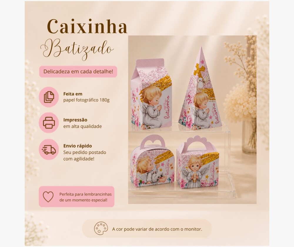 Kit de Caixinhas Batismo Rosa| Batizado | Caixinhas | Lembrancinh