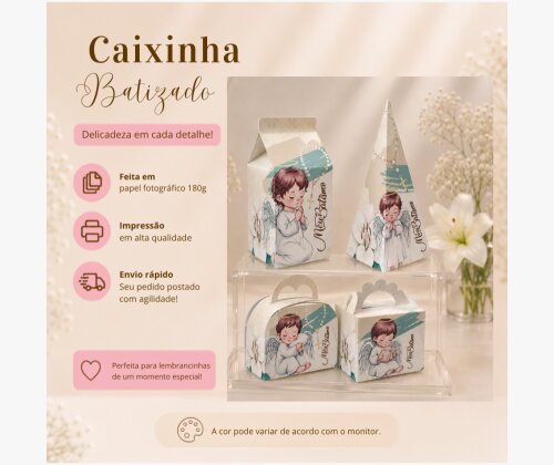 Kit de Caixinhas Batismo Azul | Batizado | Caixinhas | Lembrancinha | Pegue e Monte