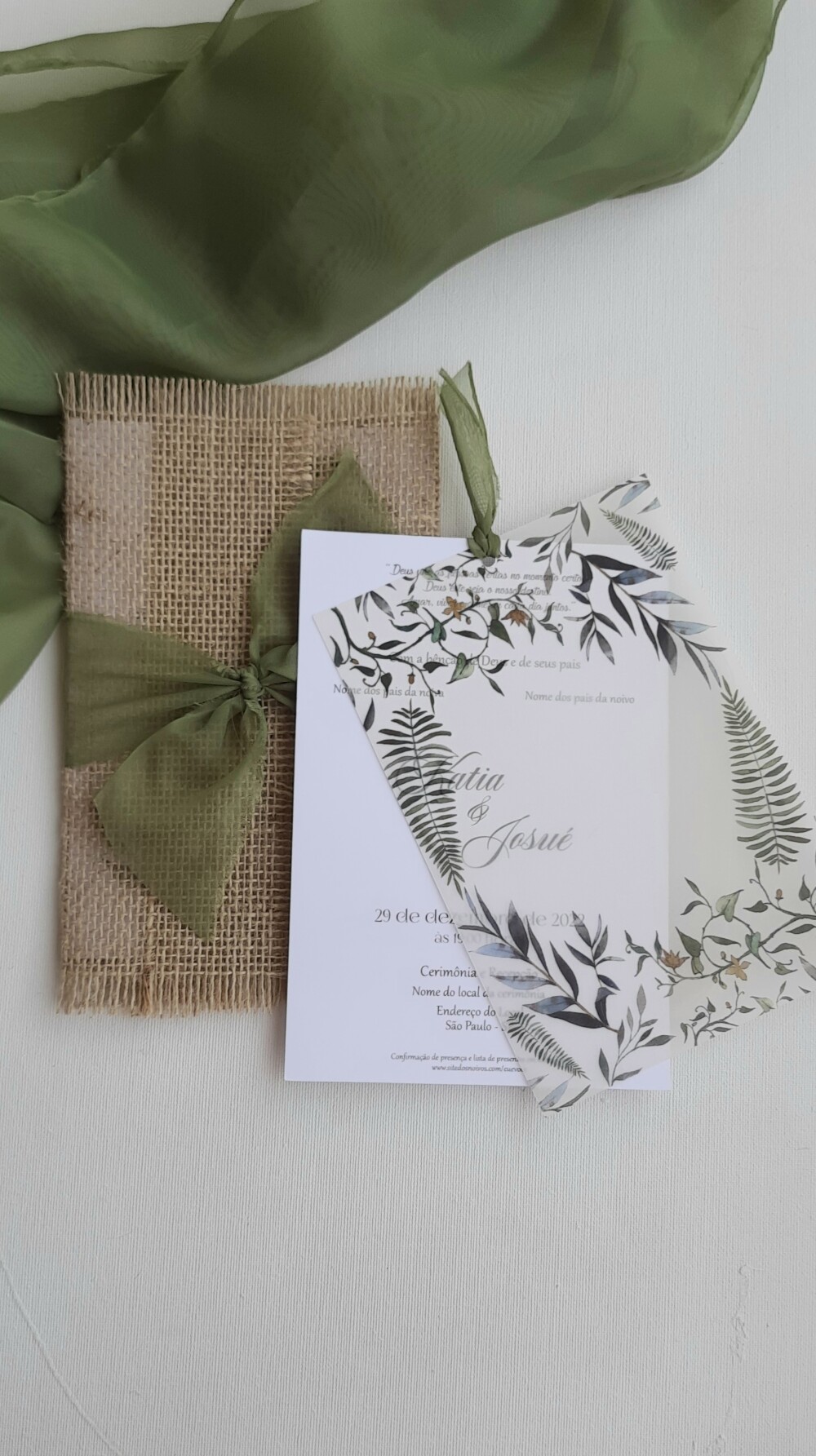 Convite de Casamento Artesanal Em Juta e Vegetal