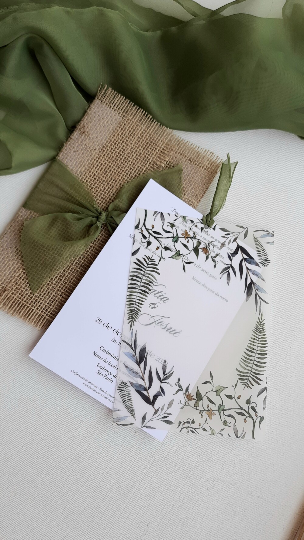 Convite de Casamento Artesanal Em Juta e Vegetal