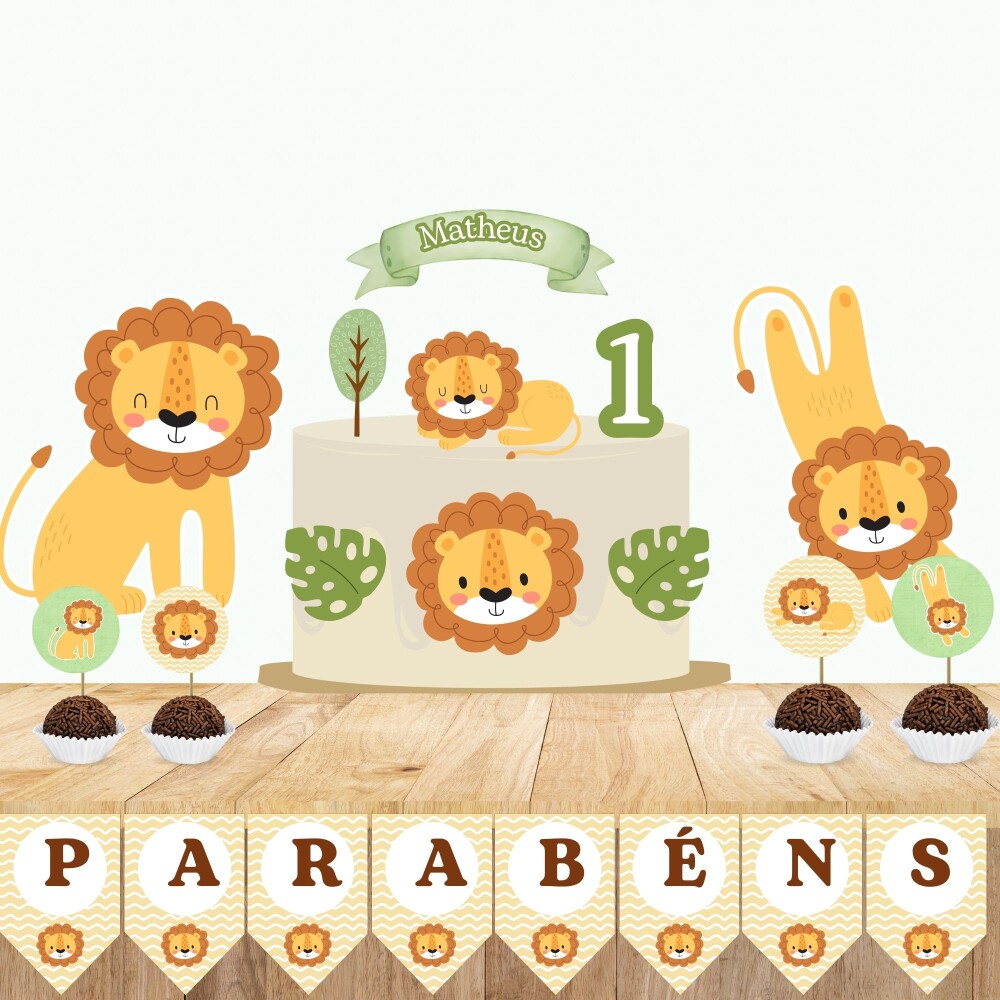 Kit Só Um Bolinho Leãozinho Leão Topo de Bolo