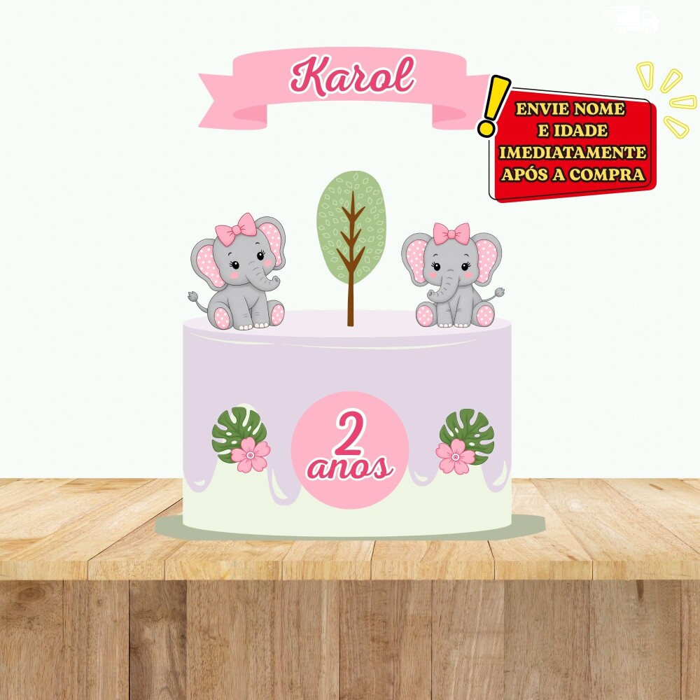 Kit Só Um Bolinho ELEFANTE ROSA ELEFANTINHA Topo de Bolo - Cópi
