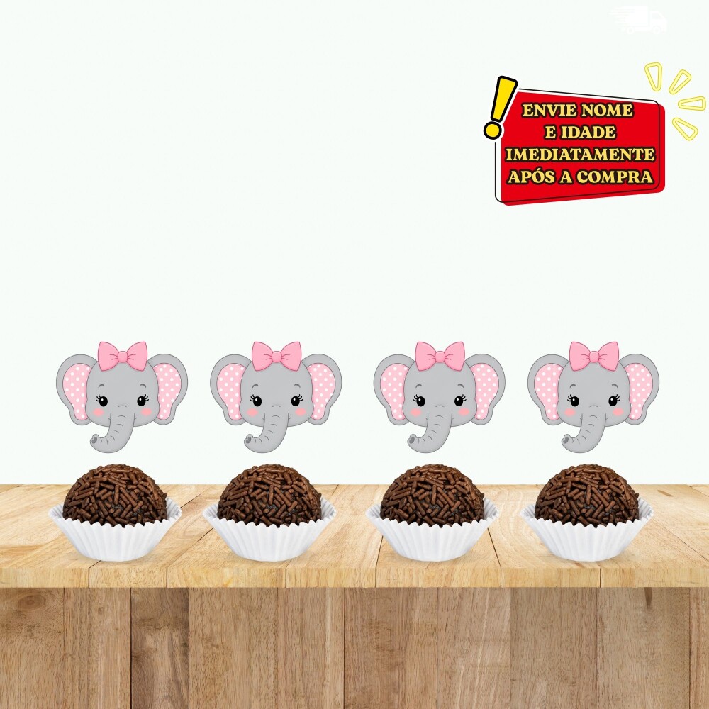 Kit Só Um Bolinho ELEFANTE ROSA ELEFANTINHA Topo de Bolo - Cópi