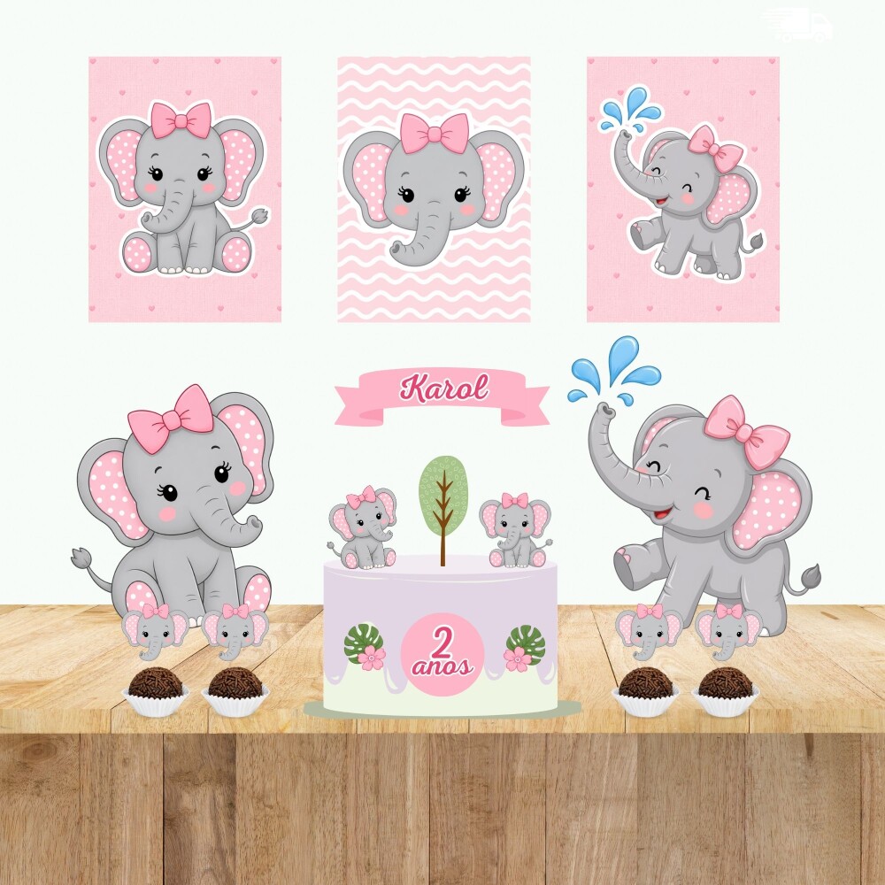 Kit Só Um Bolinho ELEFANTE ROSA ELEFANTINHA Topo de Bolo - Cópi