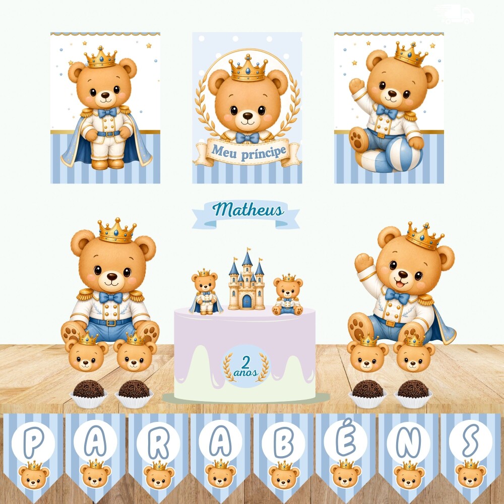 Kit Só Um Bolinho URSO PRINCIPE URSINHO Topo de Bolo - Cópia - 
