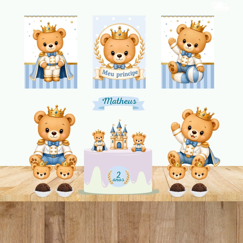 Kit Só Um Bolinho URSO PRINCIPE URSINHO Topo de Bolo - Cópia - 
