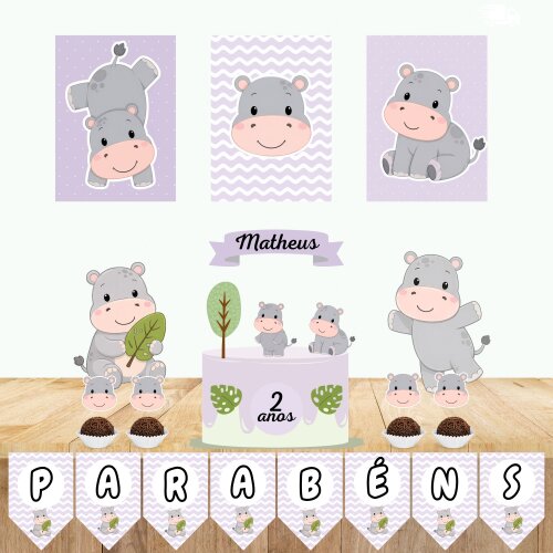 Kit festa Kit Só Um Bolinho HIPOPOTAMO| Festa personalizada | Decoração de aniversário - Cópia