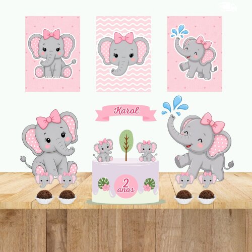 Kit Só Um Bolinho ELEFANTE ROSA ELEFANTINHA Topo de Bolo - Cópi