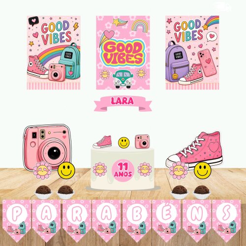 Kit Só Um Bolinho GOOD VIBES Topo de Bolo - Cópia - Cópia - C?