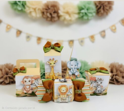 10 Caixinhas Personalizadas para festa - Safari
