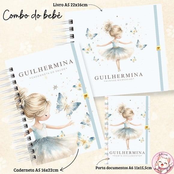 Kit Caderneta de Vacina, Livro do Bebê Bailarina Azul