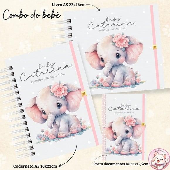 Kit Caderneta de Vacina, Livro do Bebê Elefantinha