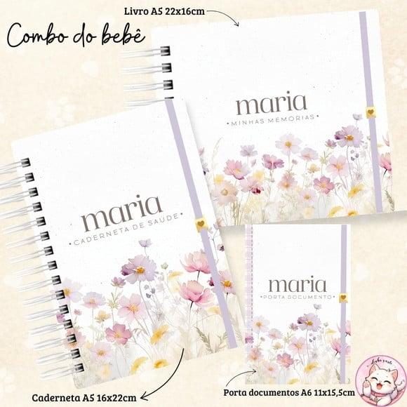 Kit Caderneta de Vacina, Livro do Bebê Floral 02