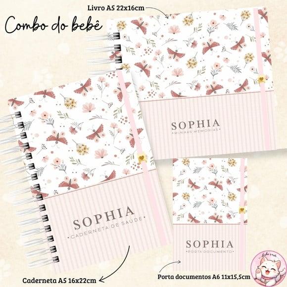Kit Caderneta de Vacina, Livro do Bebê Floral Borboleta 01