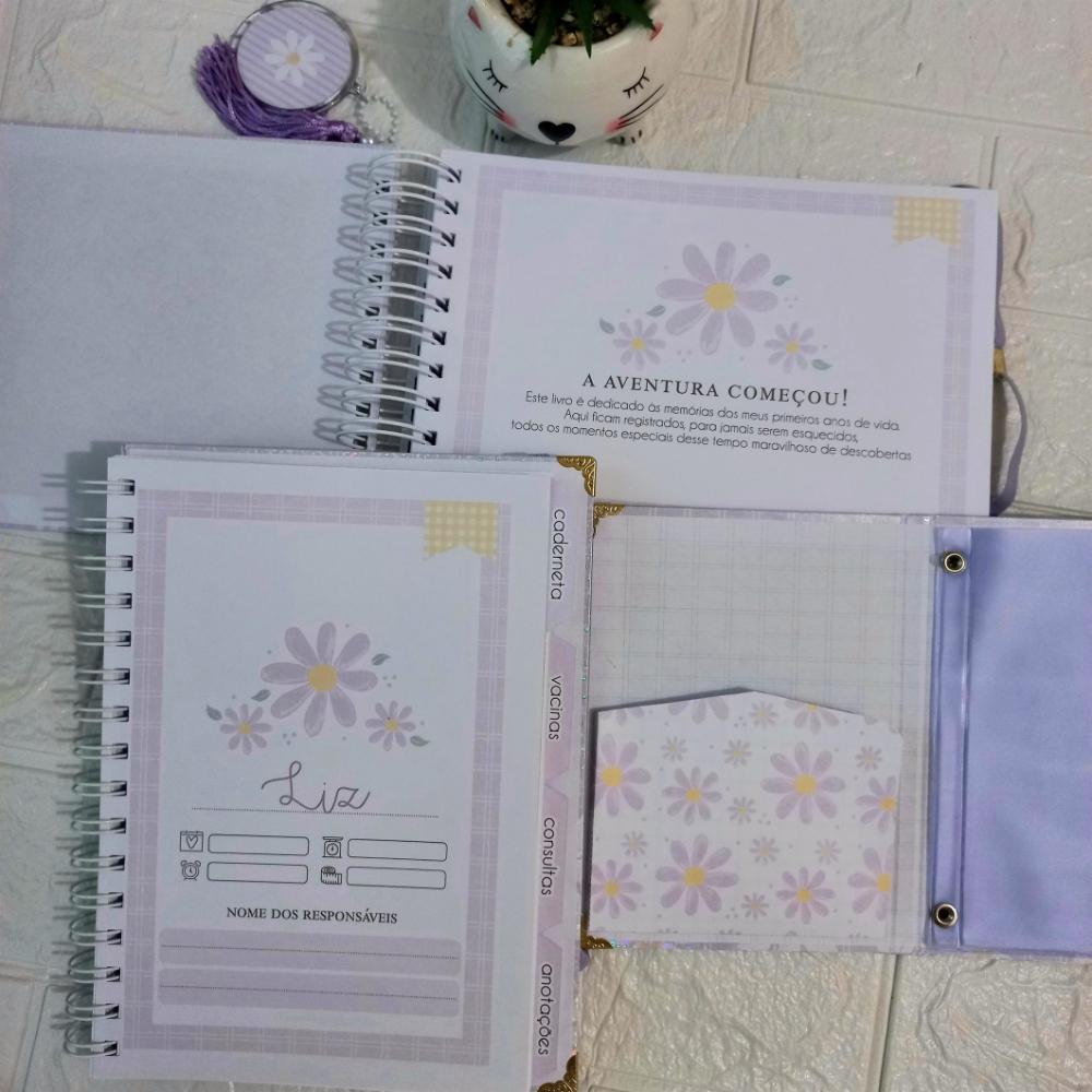 Kit Bebê Margaridas Personalizado com Caderneta e Livro do Bebê