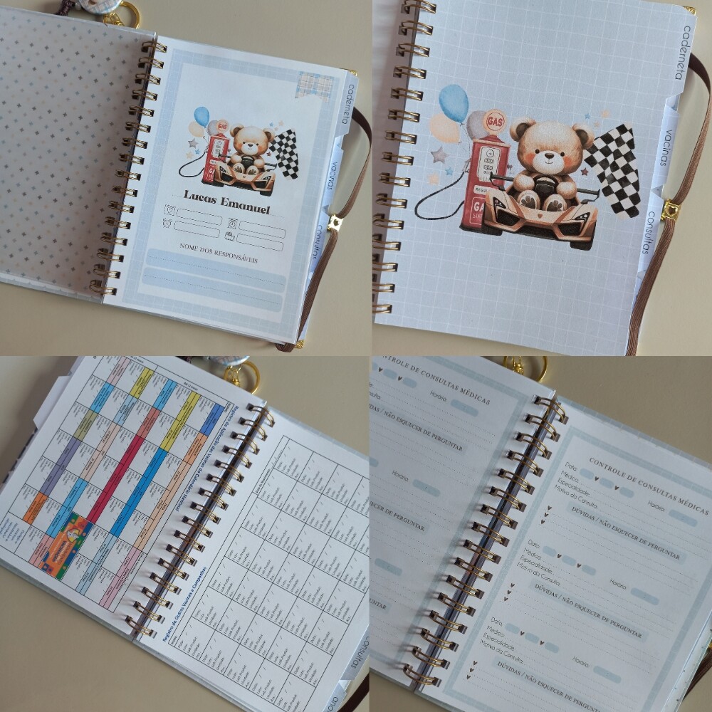 Kit Bebê Personalizado Ursinho Caderneta de Saúde do Bebê  Liv