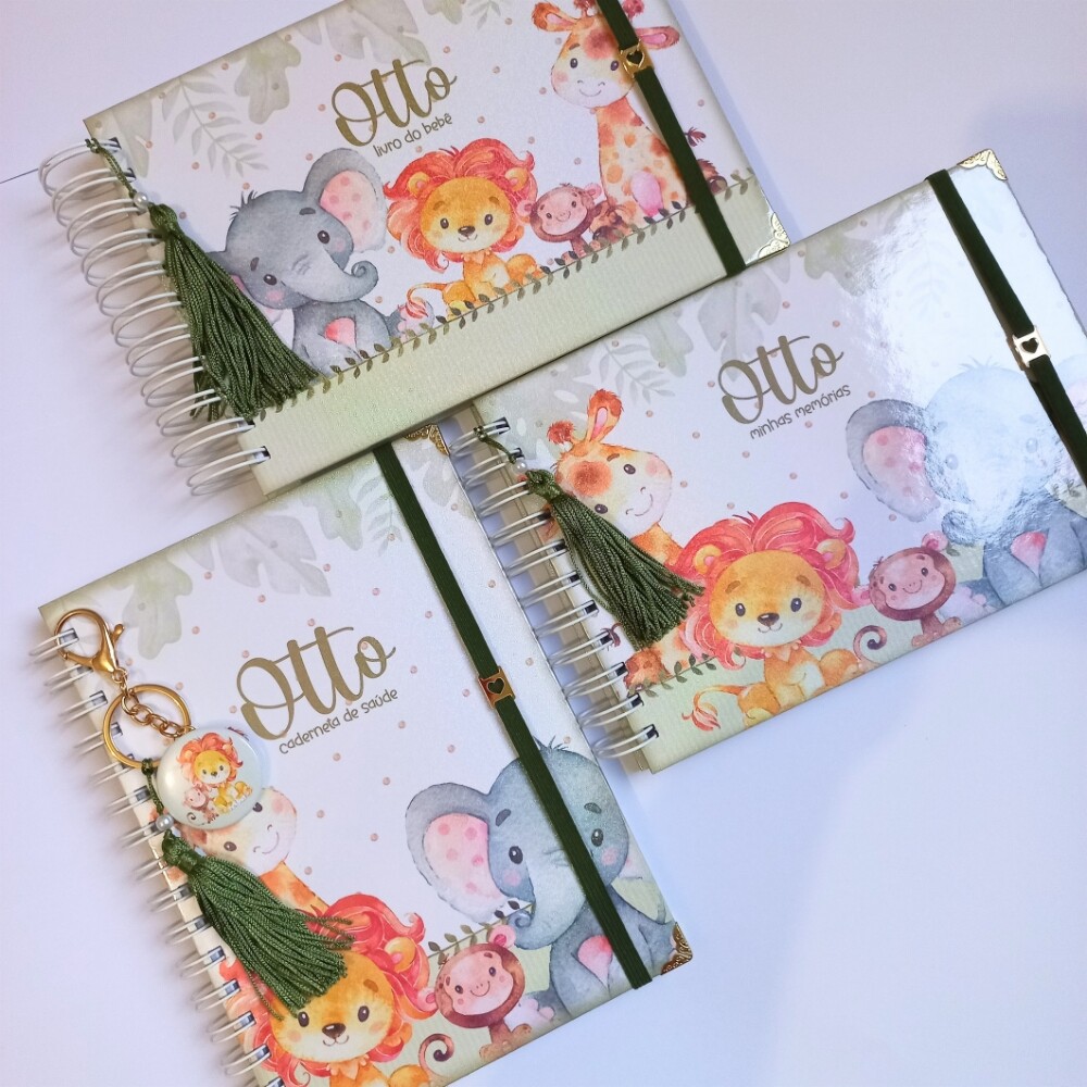 Kit Bebê Personalizado Safari Caderneta de Saúde  Livro do Beb?