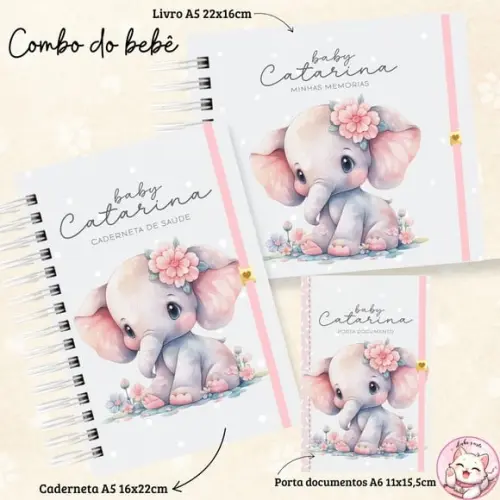 Kit Caderneta de Vacina, Livro do Bebê Elefantinha